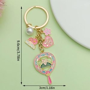Exquisite Mother's Day keychain with MAMA tag, pink flower, and fan charm on metal