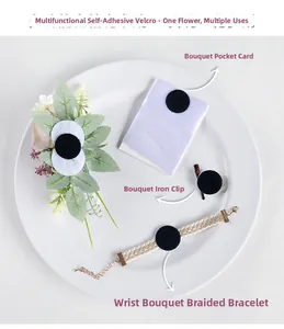 Detail showing black self-adhesive hook and loop fastener for wedding corsages and wristlets