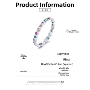Macro view of S925 sterling silver ring featuring colorful rainbow cubic zirconia stones