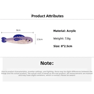 Detailed specifications of the blue marble acrylic fish hair clip with 8cm size and weight