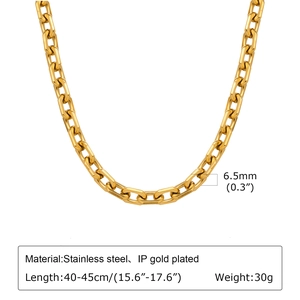 Detail showing 6.5mm width and IP gold plating on stainless steel link necklace chain