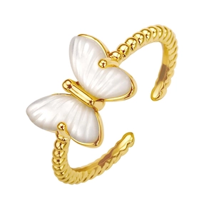 Elegant 18K gold plated butterfly ring with white mother of pearl inlay and twisted band