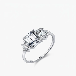 Bague En Argent Sterling 925 Taille Émeraude Zircon Géométrique Asymétrique Étincelant Engagement Anniversaire Cadeau Femme
