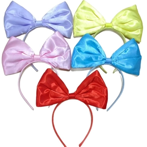 Fünfteiliges Set großer Satin-Schleifen-Stirnbänder in Rot, Blau, Rosa, Gelb und Lila