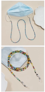 Detail of colorful beaded glasses chain with metal lobster clasps and silicone loops