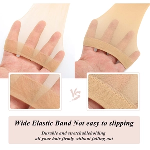 Beige HD wig cap with wide elastic band and durable stretchable mesh material