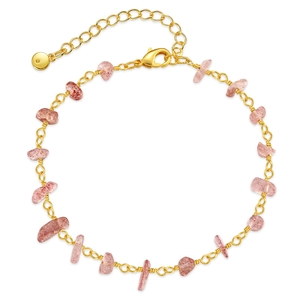 Handmade 18K gold plated bracelet with irregular pink quartz stones and lobster clasp
