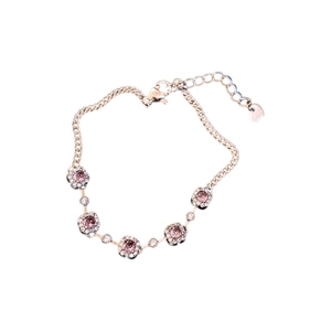 Rose gold chain bracelet with square pink zircons and halo diamond border