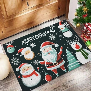 Christmas Door Mat Non-Slip TPR Backing Santa Claus Snowman Print Entrance Rug Festive Holiday Home Decoration