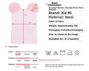 Tabella taglie del cappello in maglia a righe rosa e bianche per neonato con due pompon (0-3 mesi)