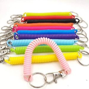 Colorful spring keychain set with flexible plastic spiral coils and metal key rings