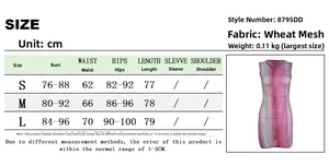 Detaillierte Größentabelle für schulterfreies Kontrast-Netzkleid mit Maßen für Brust und Hüfte