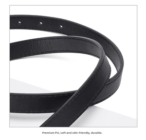 Close-up of premium black PU leather belt showing fine texture and precision stitching