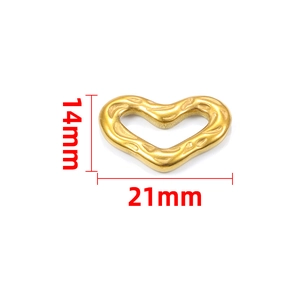 Textured hollow heart pendant in gold stainless steel for DIY jewelry making 21x14mm