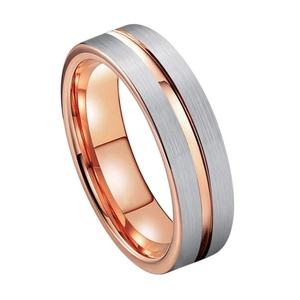 Minimalist rose gold and silver tungsten steel ring with brushed matte finish for unisex