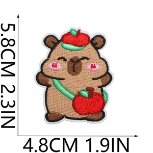 Detailed embroidery texture of Capybara patch with measurements in 5.8cm x 4.8cm size