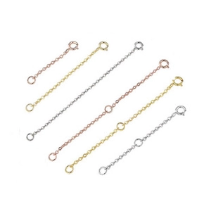 Necklace extension chains in rose gold, gold, and silver finishes with spring clasps