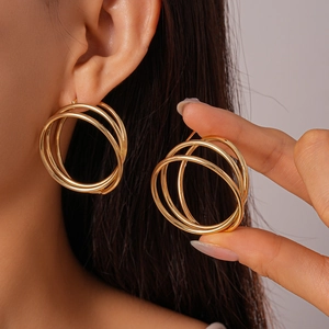 Twisted Triple Layer Hoop Earrings Geometric Round Metal With 925 Sterling Silver Earring Post Minimalist Fashion For Women
