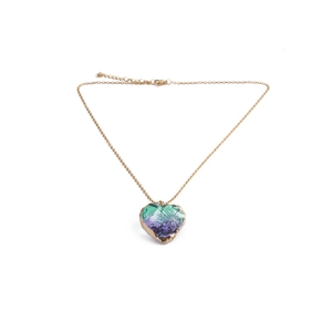 Elegant gold chain necklace with a green and purple gradient heart crystal pendant