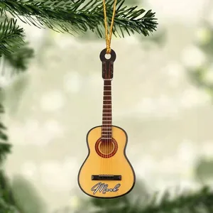 Mini acrylic guitar Christmas tree ornament with Mark lettering and golden string