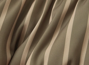 Macro view of olive green striped fabric showing detailed texture and soft pleats