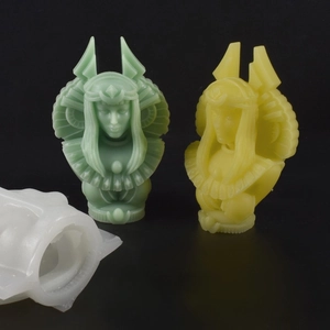 Close-up of Egyptian Queen silicone mold with detailed resin bust crafts and textures