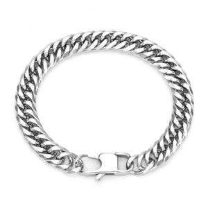 Bracciale cubano pesante in acciaio inossidabile con chiusura a moschettone grande