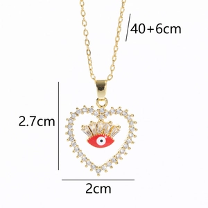 Gold plated evil eye heart necklace with white zircon and 40+6cm chain dimensions