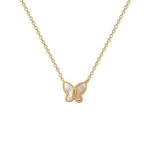 Minimalist gold butterfly necklace with white shell inlay for women's elegant jewelry set