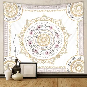 Bohemian Mandala Rose Flower Tapestry Polyester Wall Hanging Decor For Bedroom Living Room Artistic Aesthetic Home Ornament