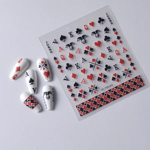 Adesivi per unghie 5D con motivi di carte da poker e joker per decorazione manicure
