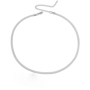 Minimalist silver herringbone chain necklace with lobster clasp and extension
