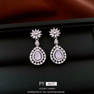 French style silver drop earrings with pink gemstones and zircons in a luxury box