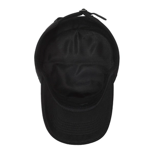 Black flat top military cap with breathable mesh lining and adjustable metal buckle