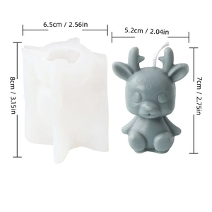 Detailed dimensions of deer shaped cartoon animal silicone mold for DIY scented candle making