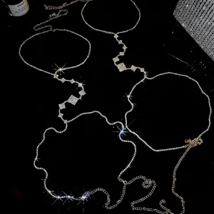 Elegant rhinestone diamond body chain in gold and silver finish with lobster clasp closure