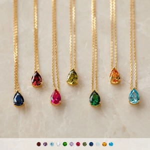 Collares con piedras de nacimiento de pera en acero inoxidable chapado en oro 18k, colores