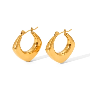 Polished gold-plated geometric hoop earrings in minimalist stainless steel for women