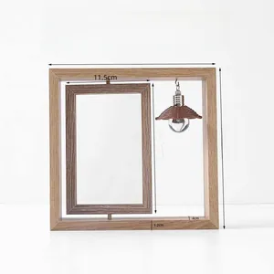 Detailed size diagram of the rotating wooden photo frame with 21cm width and 20.3cm height
