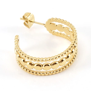 Élégantes boucles d'oreilles créoles en acier doré 18K avec perles et disques plats
