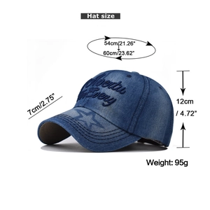 Vue détaillée d'une casquette en denim bleu avec broderie 3D et visière étoilée