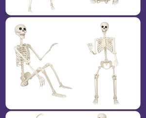 Detail of movable joints on a 165cm life-size white plastic Halloween human skeleton model