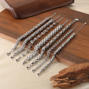 Set of 6 assorted silver stainless steel link chains including Cuban and Figaro styles