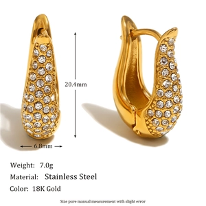 18K gold plated 316L stainless steel U-shaped earrings with pave-set zircon crystals