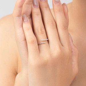 Minimalist S925 sterling silver open ring with pavé cubic zirconia on hand
