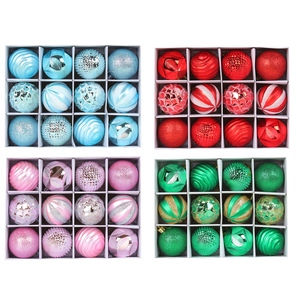 Set of 48 colorful Christmas ball ornaments in red, green, blue, and pink for tree decoration