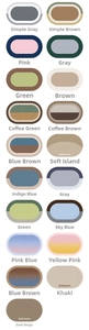 Matrix display of oval non-slip bathroom mats in various colors and minimalist patterns