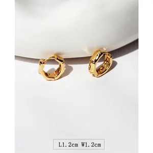 Minimalist gold-plated bamboo texture hoop earrings measuring 1.2cm by 1.2cm for women