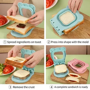 DIY bear sandwich cutter and sealer tool set showing a step-by-step assembly guide