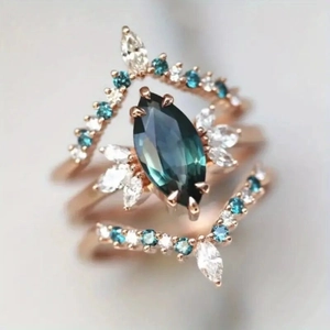 Kupfer Roségold Plattiert Stapelbare Ringe Marquise Grüne Zirkon V Form Chevron Royal Vintage Luxus Schmuck Für Damen